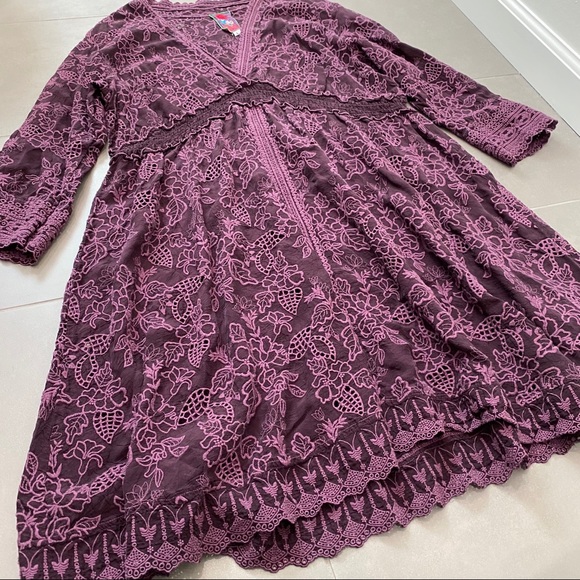 Johnny Was Vintage Cupro Eyelet Lace Mini Dress - Picture 3 of 8